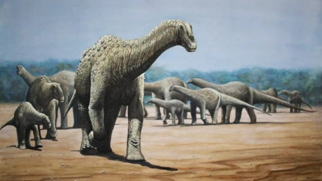 Reprodução digital do dinossauro 'Arrudatitan maximus', que viveu no interior de SP