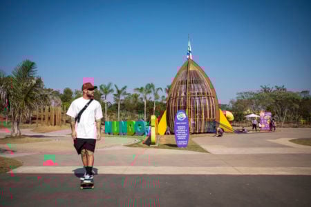 O medalhista Pedro Barros participou da inauguração