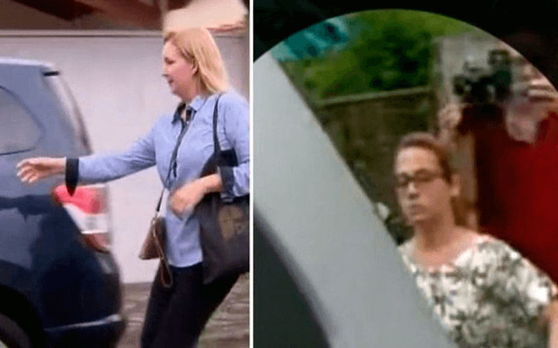 À esquerda, Elize Matsunaga entra em carro; à direita, Anna Carolina Jatobá é flagrada pela câmera