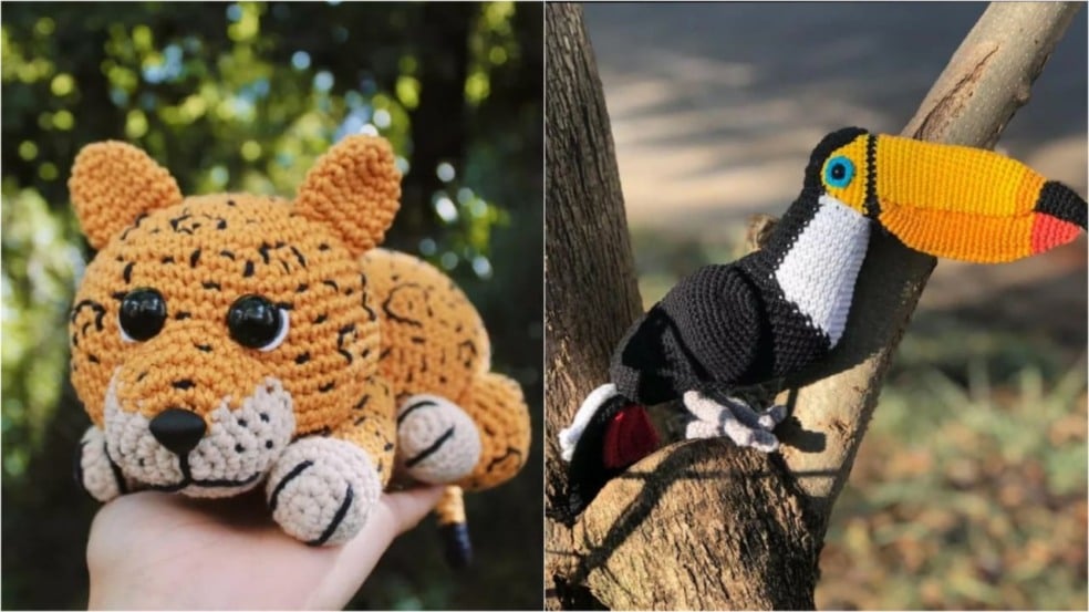 Animais de crochê produzidos por grupo para arrecadar doações para o Pantanal