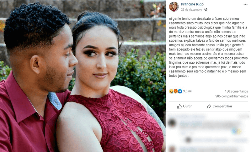 Postagem do Facebook de Francine