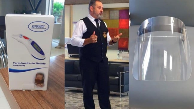 Barbearia do Vavá já adquiriu os equipamentos de proteção ao coronavírus, como máscara acrílica e termômetro (Fotos: Arquivo Pessoal)
