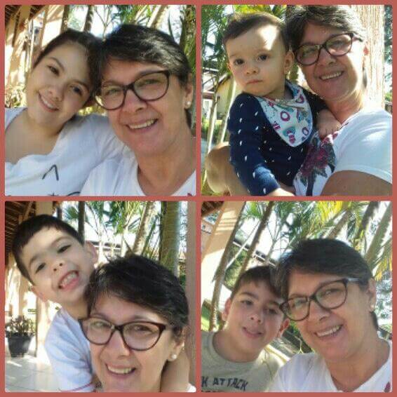 Sandra com sua neta Camilla, Matheus, Miguel e Raphael (Foto: Arquivo Pessoal)