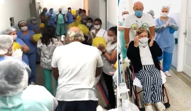 Idosa de 69 anos vence o novo coronavírus e recebe homenagem da equipe médica