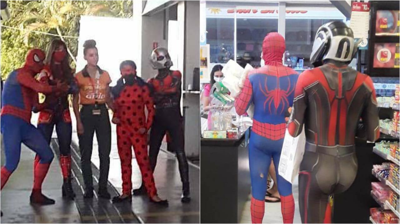 Super Heróis fazendo compras em Louveira