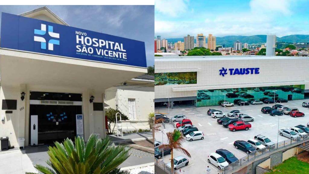 Hospital São Vicente na esquerda e na direita o Supermercado Tauste