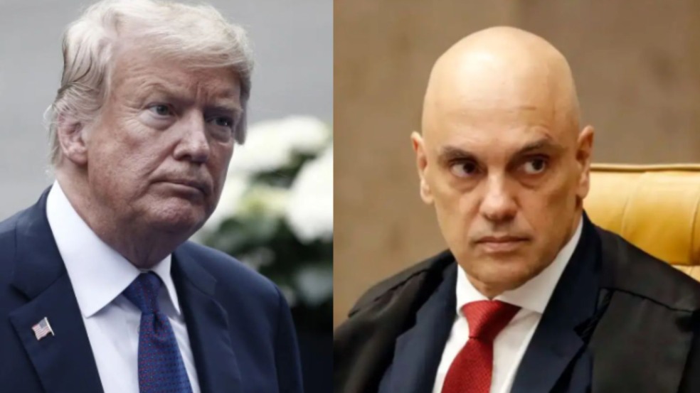 Donald Trump, presidente dos Estados Unidos, à direita; Alexandre de Moraes, ministro do Supremo Tribunal Federal (STF), à esquerda.