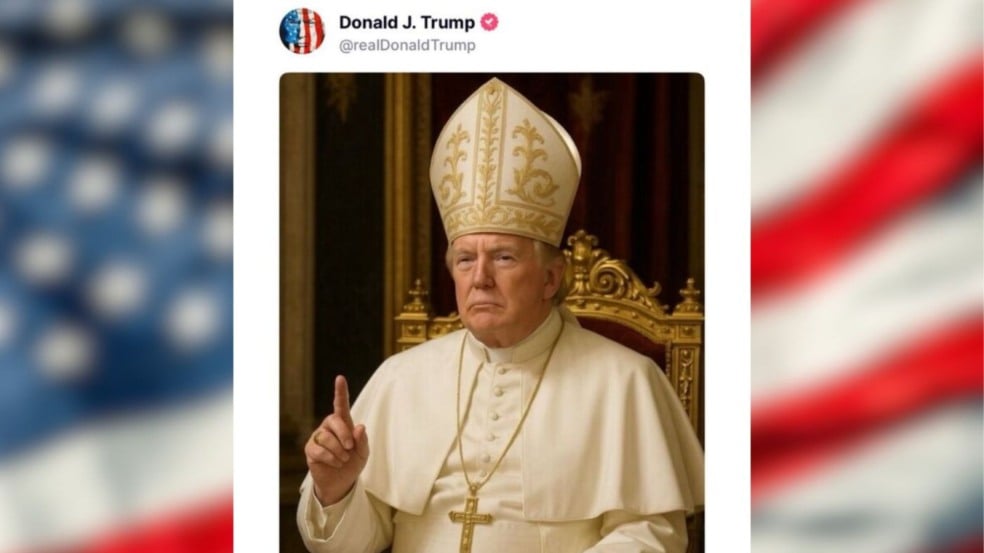 Print de publicação do Trump vestido de papa por IA.