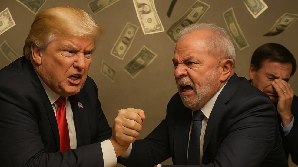 Imagem gerada por IA mostra Donald Trump e Lula brigando