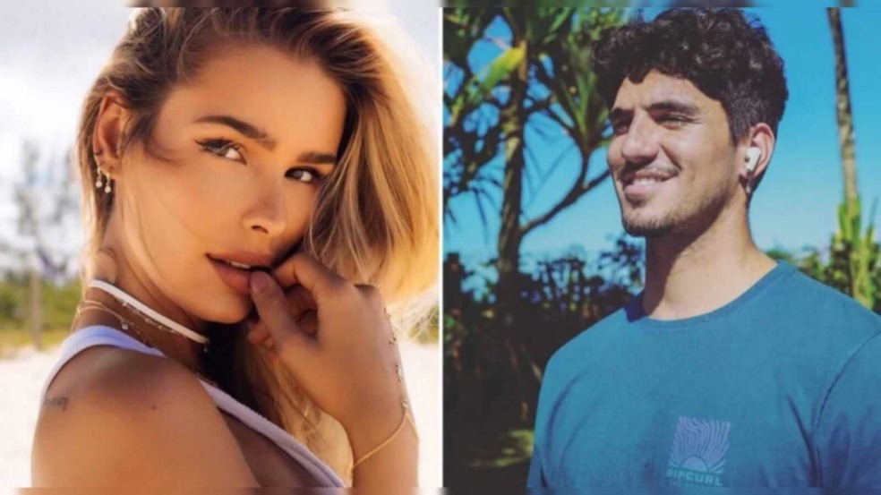 Yasmin brunet do lado esquerdo da montagem e o Gabriel Medina do lado esquerdo