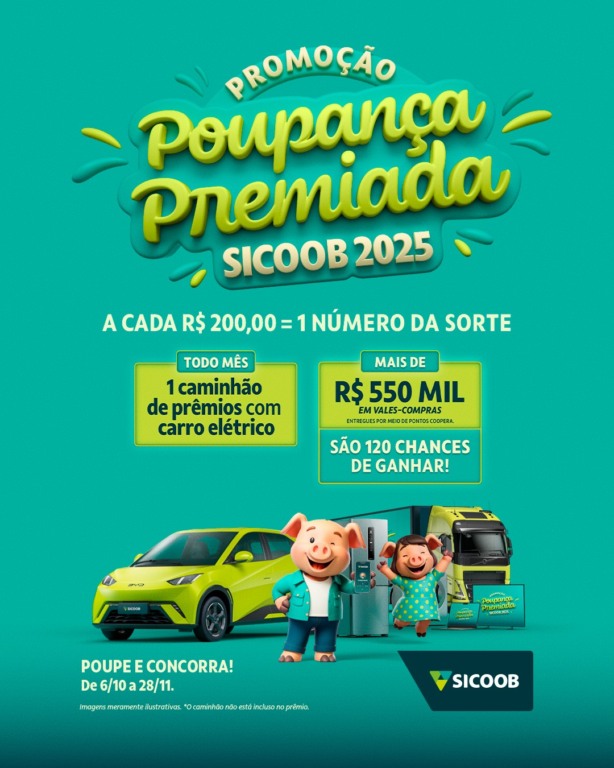 Arte de divulgação da campanha Poupança Premiada da Sicoob