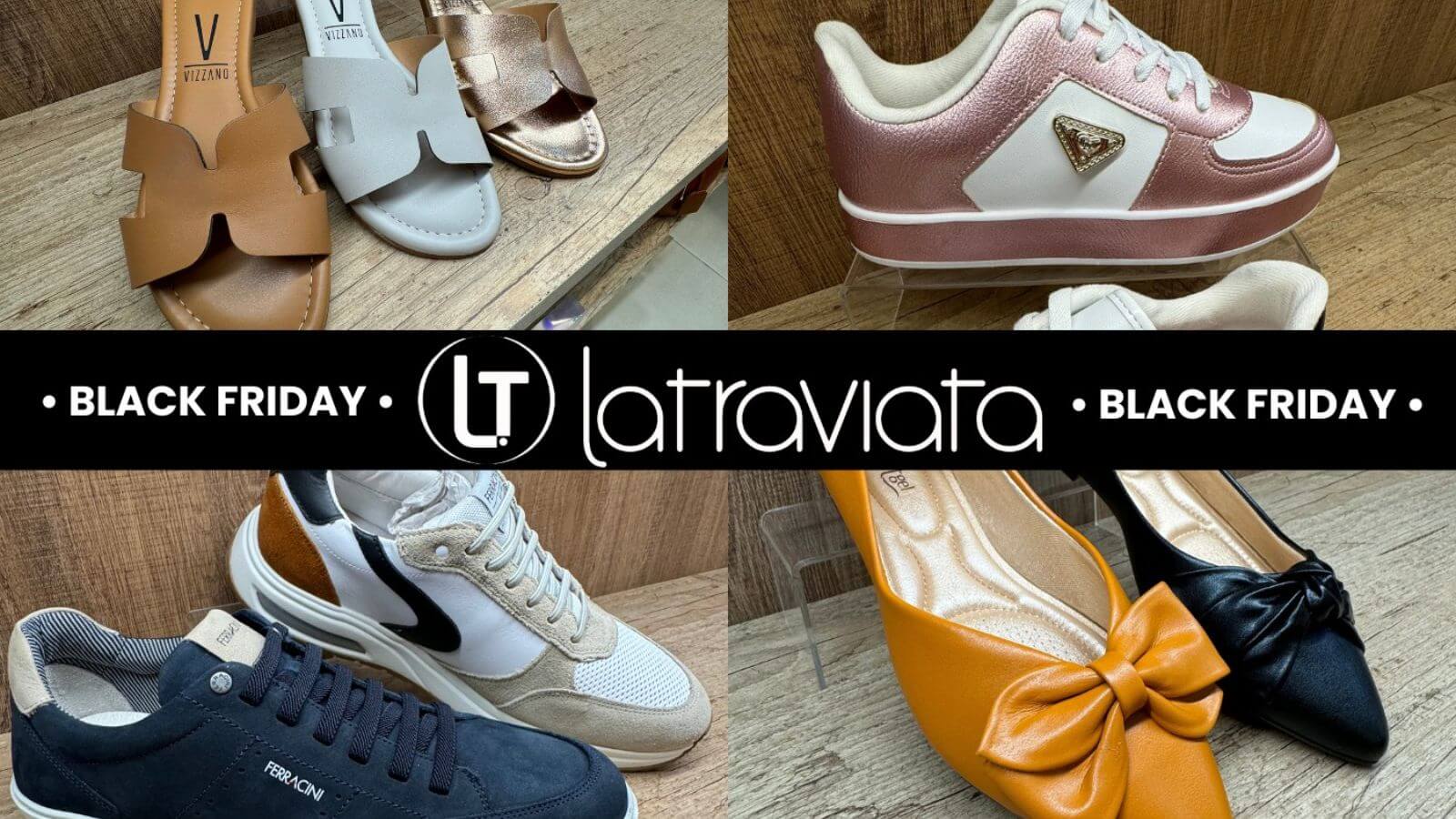 Arte de divulgação da Black Friday da Latraviata Calçados