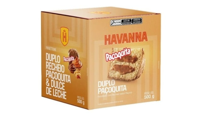 Panetone da Paçoquita com doce de leite da Havanna.