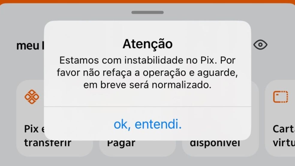 Aplicativo de banco apresentando instabilidade no PIX. Aplicativo de banco apresentando instabilidade no PIX.