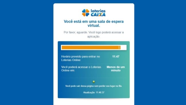 Print Loterias Caixa com instabilidade no período da Mega da Virada
