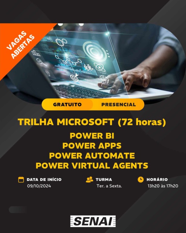 O SENAI Jundiaí está com inscrições abertas para a Trilha Microsoft com bolsas gratuitas