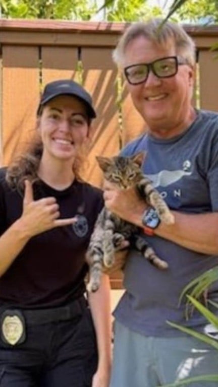 casal salva gatinho preso em muro de concreto