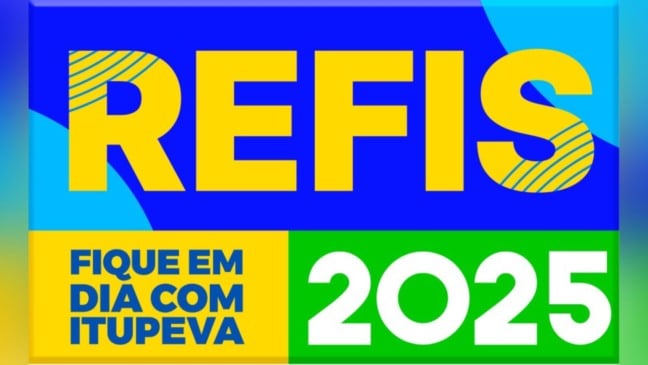 Banner colorido do REFIS 2025 de Itupeva com os dizeres “Fique em dia com Itupeva”.