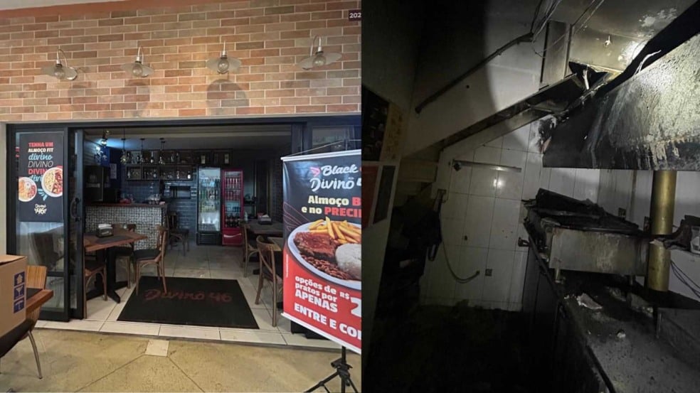 Interior do restaurante Divino 46 e área da cozinha com danos após incêndio no Shopping Paineiras, em Jundiaí. Interior do restaurante Divino 46 e área da cozinha com danos após incêndio no Shopping Paineiras, em Jundiaí.