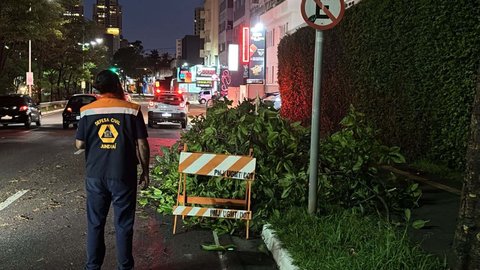 Equipes da Prefeitura de Jundiaí trabalhando na remoção de árvores caídas