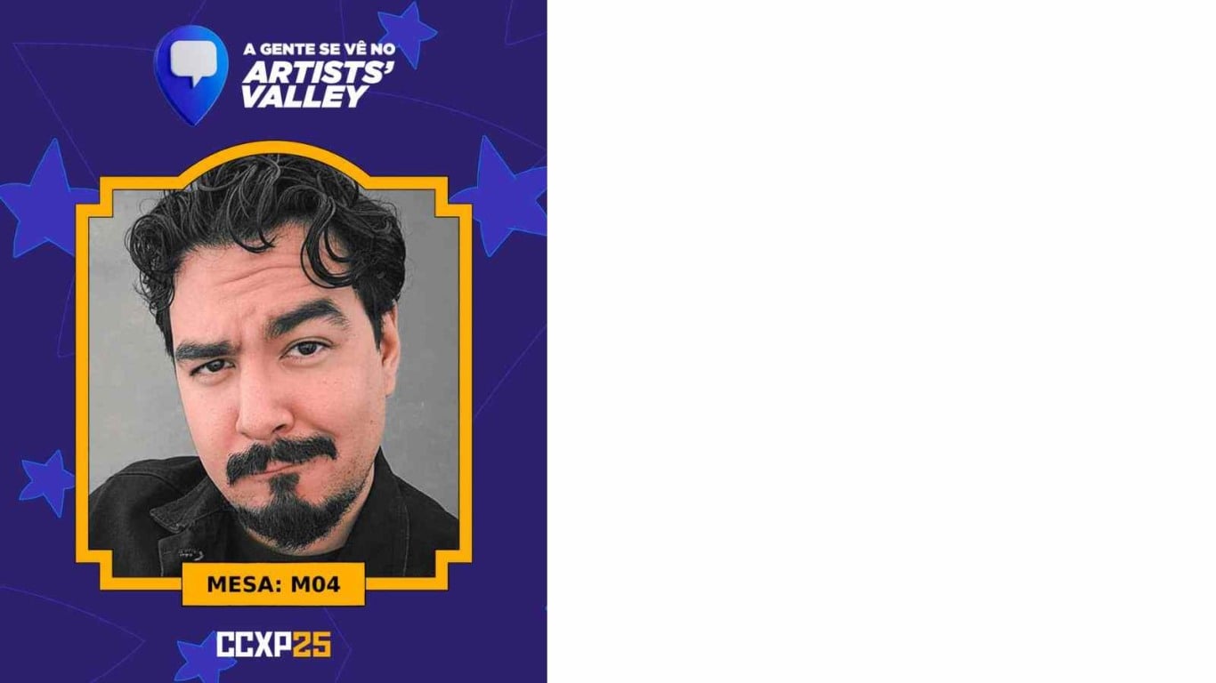 Card da CCXP 2025 mostra Fabrício Kabral como expositor no Artists’ Valley, identificado na mesa M04. Card da CCXP 2025 mostra Fabrício Kabral como expositor no Artists’ Valley, identificado na mesa M04.