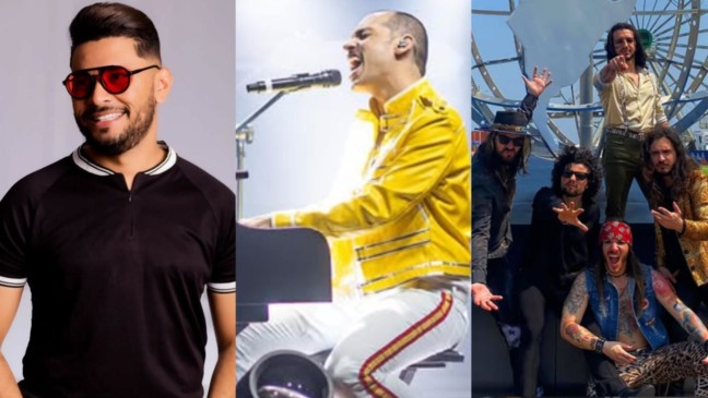 Montagem de fotos com cantores e banda