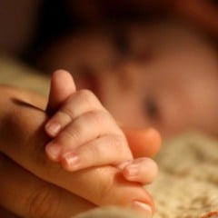 M&atilde;o de um beb&ecirc; segurando o dedo de um adulto, simbolizando cuidado e prote&ccedil;&atilde;o na rela&ccedil;&atilde;o entre m&atilde;e e filho.