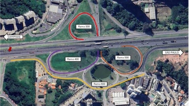 Trevos de acesso na Rodovia Anhanguera