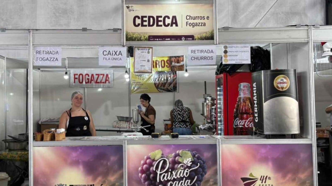 Estande do CEDECA com churros e fogazza no Espaço Bambino da Festa da Uva. Estande do CEDECA com churros e fogazza no Espaço Bambino da Festa da Uva.