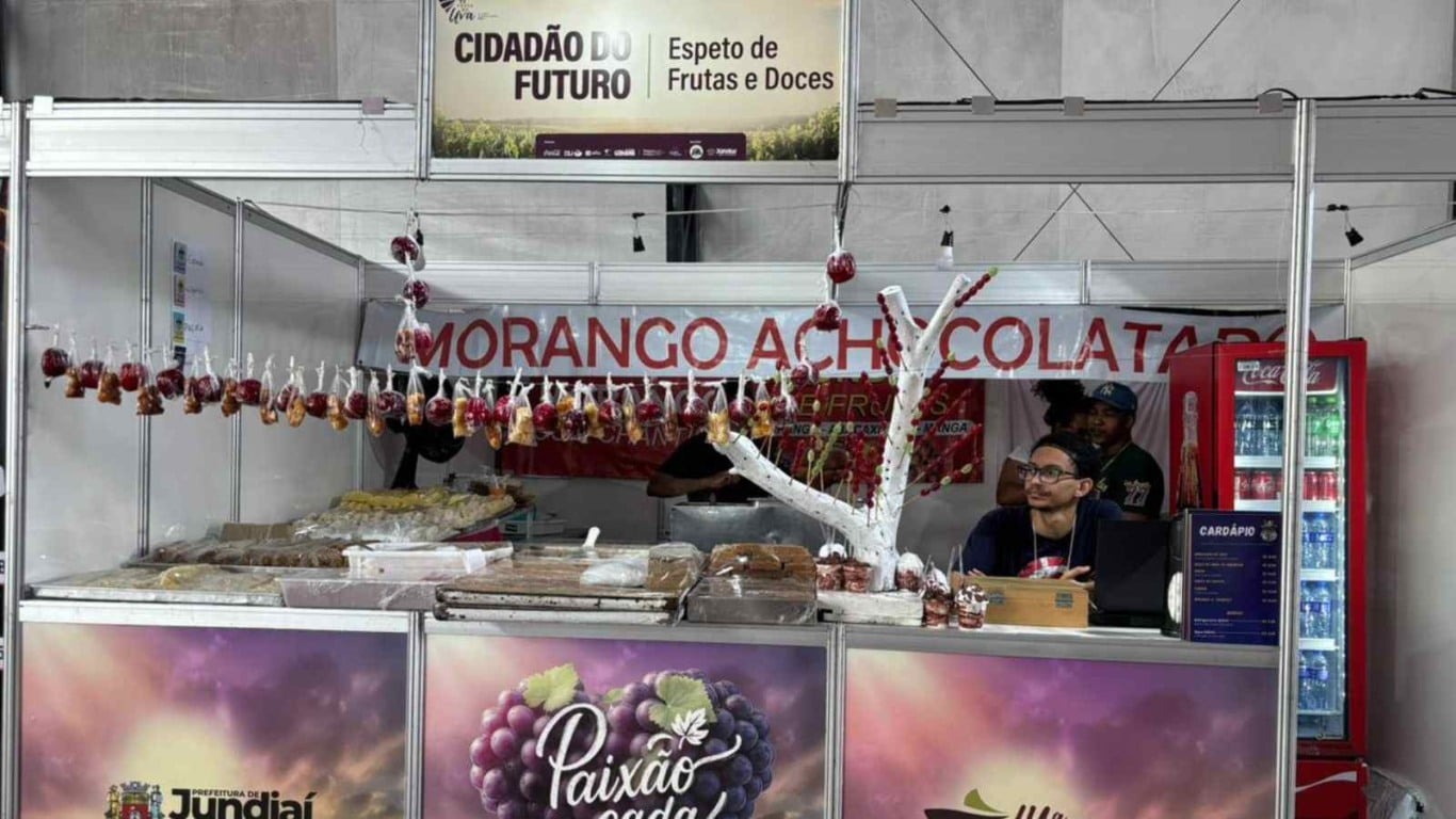 Estande Cidadão do Futuro com espetos de frutas e doces no Espaço Bambino da Festa da Uva. Estande Cidadão do Futuro com espetos de frutas e doces no Espaço Bambino da Festa da Uva.